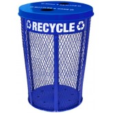 WITT Expanded Metal Basket Recycling Receptacle with 2-Opening Lid - 48 gallon, Blue